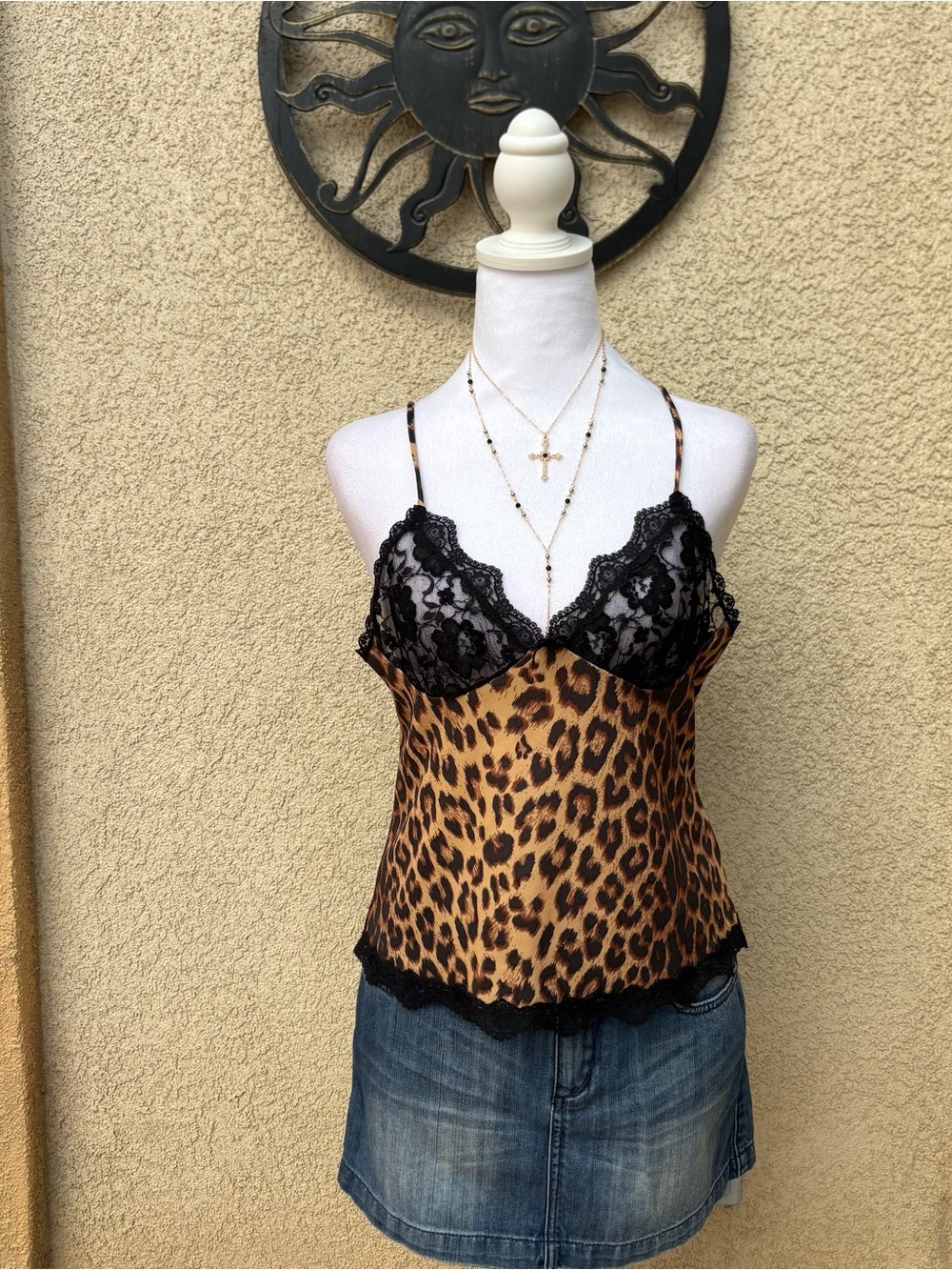 Fascination Leopard Print Black Lace Bust Cami Top Indie Sleeze Vintage Y2K
